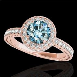 1.51 CTW SI Certified Fancy Blue Diamond Solitaire Halo Ring 10K Rose Gold - REF-180F2M - 34307