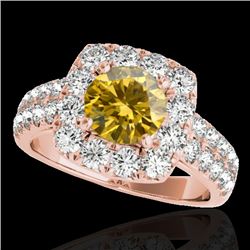 2.25 CTW Certified Si Fancy Intense Yellow Diamond Solitaire Halo Ring 10K Rose Gold - REF-229K3R - 