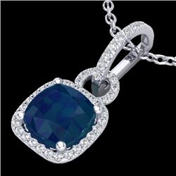 3 CTW Sapphire & Micro VS/SI Diamond Certified Necklace 18K White Gold - REF-72M5F - 22990