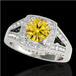 1.65 CTW Certified Si Fancy Intense Yellow Diamond Solitaire Halo Ring 10K White Gold - REF-289K3R -