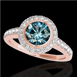 1.5 CTW SI Certified Fancy Blue Diamond Solitaire Halo Ring 10K Rose Gold - REF-180T2X - 34447