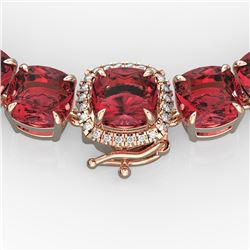 100 CTW Pink Tourmaline & VS/SI Diamond Necklace 14K Rose Gold - REF-982W4H - 23357