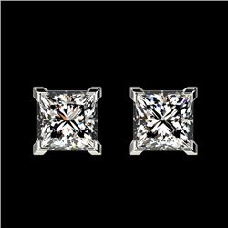 1 CTW Certified VS/SI Quality Princess Diamond Stud Earrings 10K White Gold - REF-143K6R - 33063