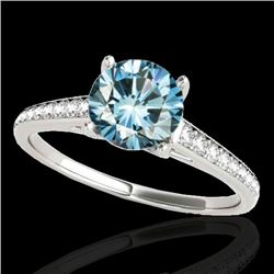 1.5 CTW SI Certified Fancy Blue Diamond Solitaire Ring 10K White Gold - REF-167H8W - 34849