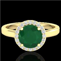2 CTW Emerald & Halo VS/SI Diamond Micro Pave Ring Solitaire 18K Yellow Gold - REF-58K2R - 21629