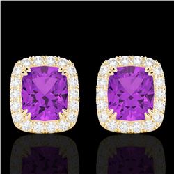 2.50 CTW Amethyst & Micro Pave VS/SI Diamond Certified Halo Earrings 10K Yellow Gold - REF-41W3H - 2