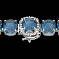35 CTW London Blue Topaz & Micro VS/SI Diamond Halo Bracelet 14K White Gold - REF-152Y2N - 23330