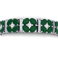 39.78 CTW Royalty Emerald & VS Diamond Bracelet 18K White Gold - REF-636T4X - 39012