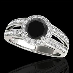1.6 CTW Certified Vs Black Diamond Solitaire Halo Ring 10K White Gold - REF-85R5K - 34250