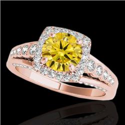 2 CTW Certified Si Fancy Intense Yellow Diamond Solitaire Halo Ring 10K Rose Gold - REF-247M3F - 343