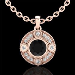 1.01 CTW Fancy Black Diamond Solitaire Art Deco Stud Necklace 18K Rose Gold - REF-100N2Y - 37703