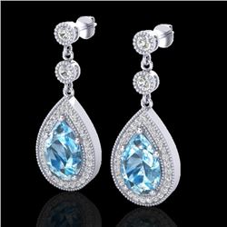 7.50 CTW Sky Topaz & Micro Pave VS/SI Diamond Earrings Designer 18K White Gold - REF-68K9R - 23124
