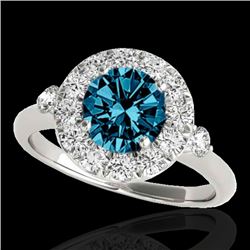 1.5 CTW SI Certified Fancy Blue Diamond Solitaire Halo Ring 10K White Gold - REF-172M8F - 33459