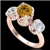 Image 1 : 3 CTW Intense Yellow Diamond Solitaire Art Deco 3 Stone Ring 18K Rose Gold - REF-418T2X - 37435