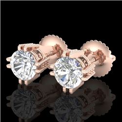 1.07 CTW VS/SI Diamond Solitaire Art Deco Stud Earrings 18K Rose Gold - REF-200M2F - 36912