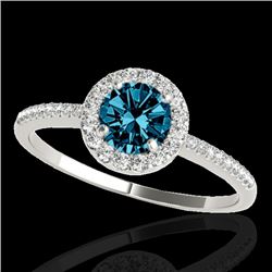 1.2 CTW SI Certified Fancy Blue Diamond Solitaire Halo Ring 10K White Gold - REF-150N9Y - 33504