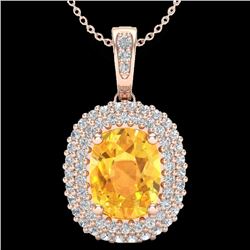 3 CTW Citrine & Micro Pave VS/SI Diamond Certified Halo Necklace 14K Rose Gold - REF-65M5F - 20410