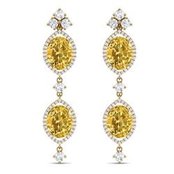12.21 CTW Royalty Canary Citrine & VS Diamond Earrings 18K Yellow Gold - REF-254X5T - 38921