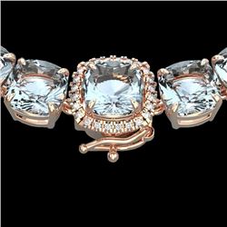 87 CTW Aquamarine & VS/SI Diamond Halo Micro Eternity Necklace 14K Rose Gold - REF-726N9Y - 23337