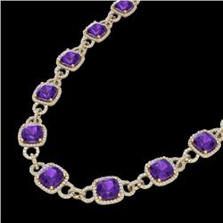 66 CTW Amethyst & Micro VS/SI Diamond Eternity Necklace 14K Yellow Gold - REF-794X5T - 23037