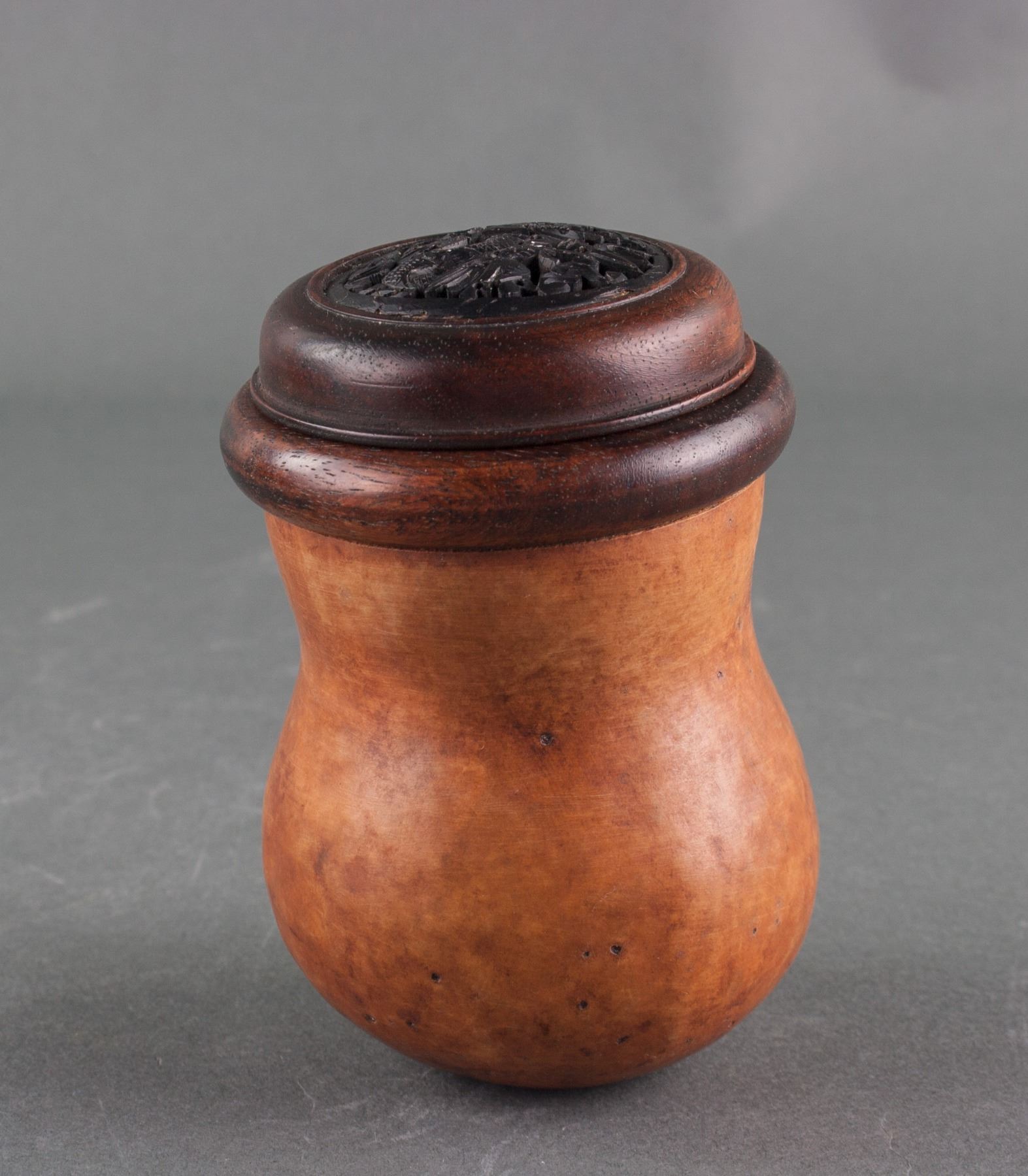 Chinese Gourd Carved Cricket Jar with Wood Cover