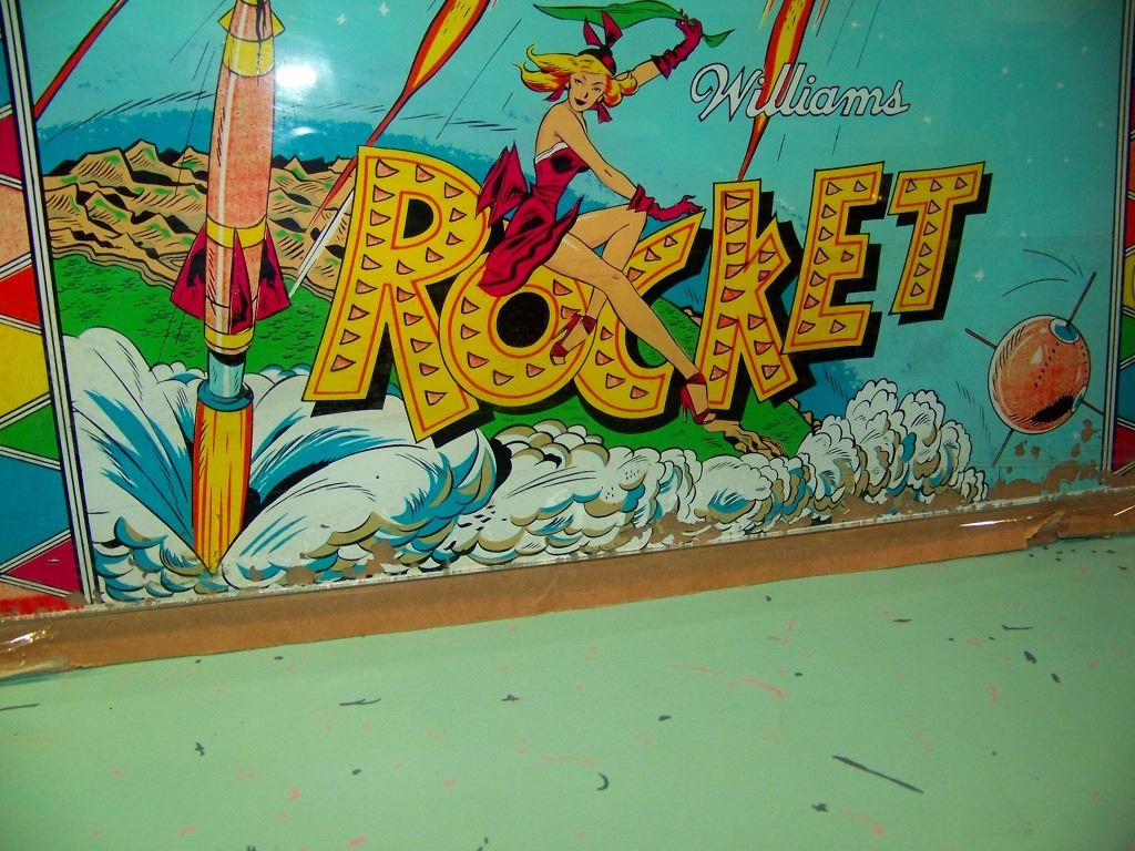 WILLIAMS ROCKET 1959 PINBALL BACK GLASS ART