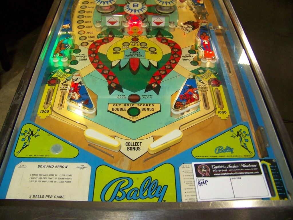 BOW AND ARROW PINBALL MACHINE BALLY 1974
