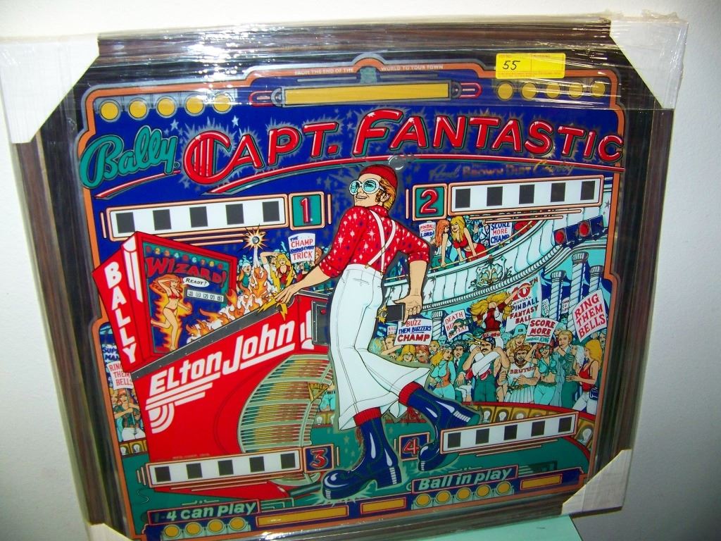 CAPTAIN FANTASTIC BALLY PINBALL FRAMED BACK GLASS