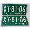 PAIR OF NEW 1971 ALBERTA LICENSE PLATES