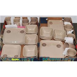 2 FLATS OF DISHWARE INCL 9 CUPS , 4 LARGE PLATES,