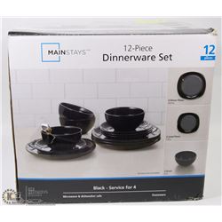 MAINSTAYS 12PC DINNERWARE "BLACK SQUARE DESIGN"