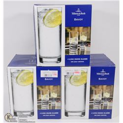 3 NEW 4 PACKS OF VILLEROY & BOCH 24% LEAD CRYSTAL