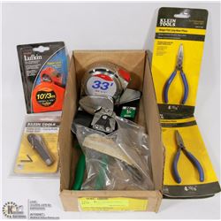 FLAT OF ASST HAND TOOLS INCL TAPE MEASURES, PLIERS
