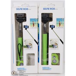 LOT OF 2 BLUE TOOTH WIRELESS REMOTE SELFIE RODS.