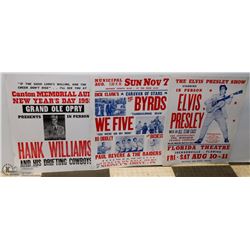 3 POSTERS OF ELVIS PRESLEY, HANK WILLIAMS 1953 AND