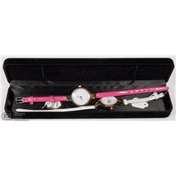 2PC YUKAE WOMEN'S WATCHES WHITE & PINK STRAPS