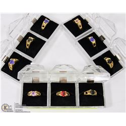 LOT OF 9 FASHION RINGS IN DISPLAY