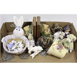 FLAT OF ASSORTED BEARS, BUNNIES & CAT DECORATIONS