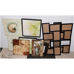 BOX W/ DECORATIVE FRAMES, PRINTS & MIRRORS
