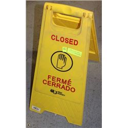 YELLOW PLASTIC "CLOSED" SIGN