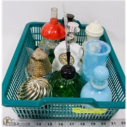 FLAT OF 11 VARIOUS AVON BOTTLES.