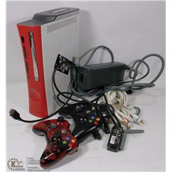 RED XBOX 360 CONSOLE WITH 2 REMOTES AND