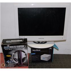 SAMSUNG MONITOR WITH WIRELESS HEADPHONES