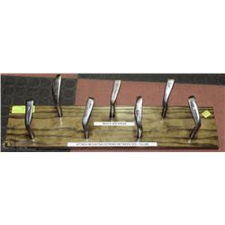 CUSTOM GOLF IRONS COAT HANGER ON RECLAIMED WOOD