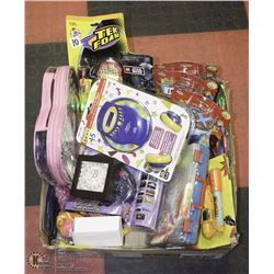 BOX WITH ASSORTED NEW TOYS , GIRLS AND BOYS