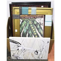 LOT OF PICTURES FRAMED AND CANVAS INCL ONE GOLD