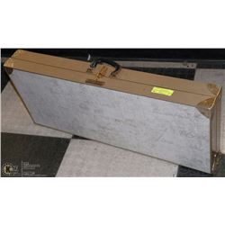 VINTAGE METAL FOLD UP SUITCASE STYLE PICNIC TABLE.