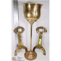 BRASS PLANT STAND WITH 2 BRASS ORNAMENTS FOR