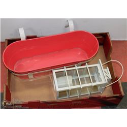 PINK PATIO HANGING PLANTER & METAL LANTERN WITH