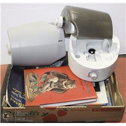 BOX OF ASST BOOKS SOLD WITH SUNBEAM HUMIDIFIER